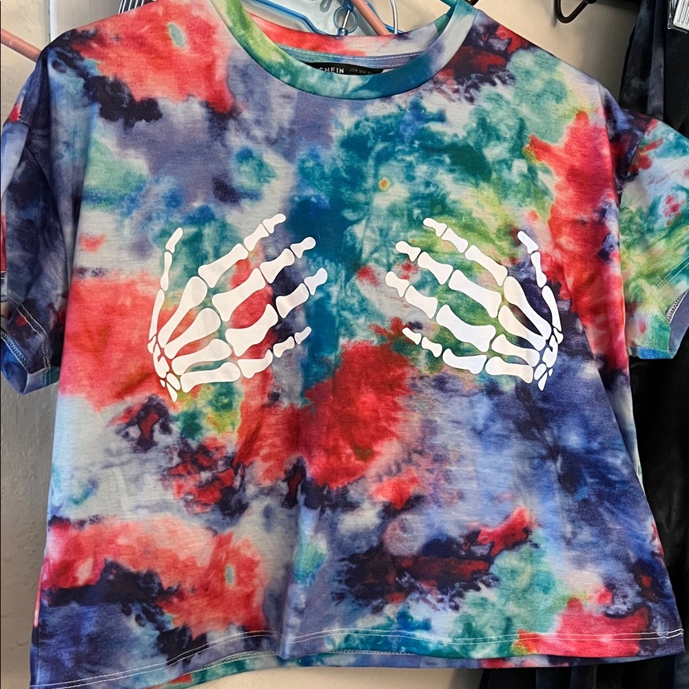 SHEIN Colorful Tie-Dye Tee with Skeleton Print